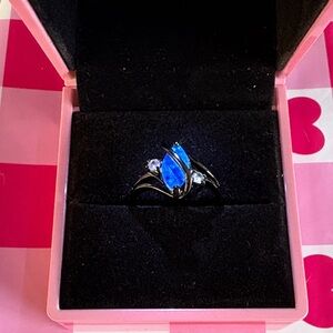 Gunmetal stainless steel and fire opal ring size 8.5